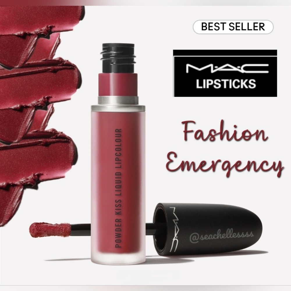 MAC Powder Kiss Moisture Matte Liquid Lipstick Fashion Emergency Rose Brown BNIB